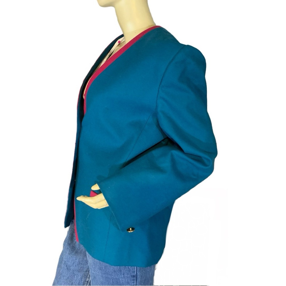 PENDLETON TEAL BLUE AND PINK VINTAGE 1980'S WOOL BLAZER (16) - Picture 3 of 15